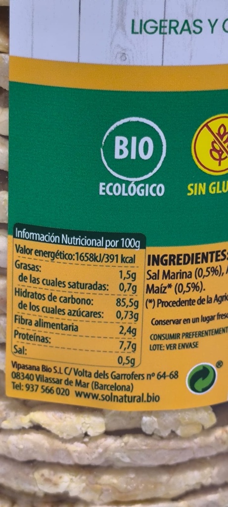 TORTITAS DE MAIZ Sol Natural ( 120 gr)