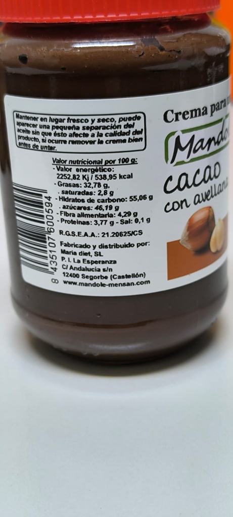 CREMA CACAO CON AVELLANA Mandolé (325 gr)