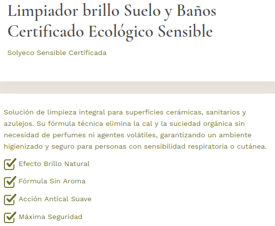 LIMPIADOR BRILLO SUELOS Y BAÑOS SENSIBLE Solyeco (5 L)