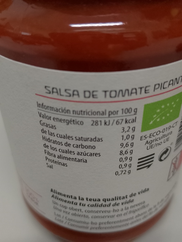 SALSA DE TOMATE PICANTE Cal Valls  (350 gr)