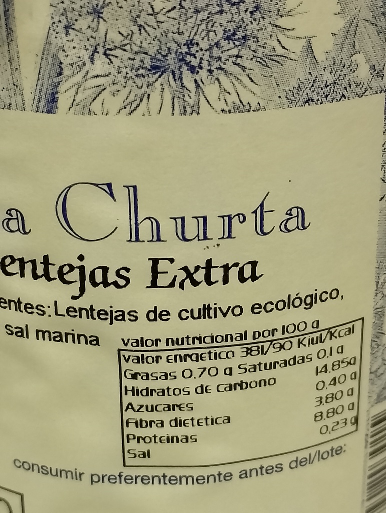 LENTEJA AL NATURAL LA CHURTA (660 gr.)