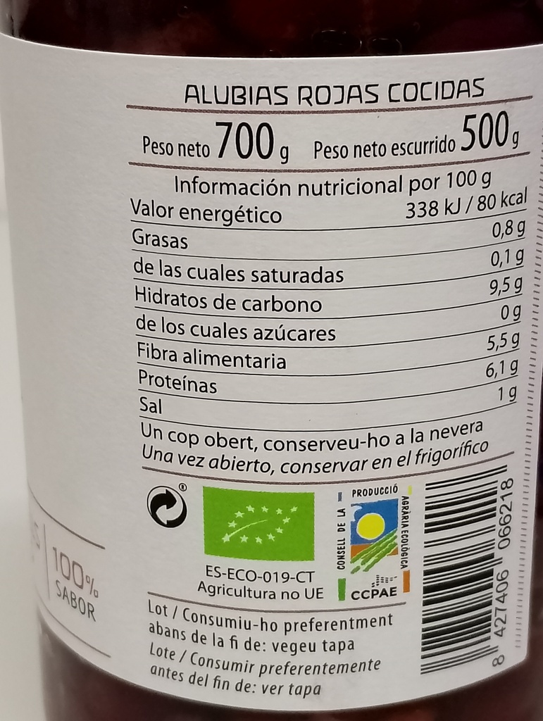 ALUBIA ROJA AL NATURAL Cal Valls (700 gr)