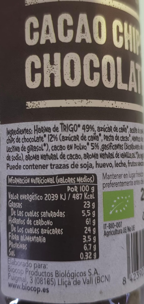 GALLETA CACAO CHIPS CHOCO INTEGRAL DE BIOCOP (250 GR)