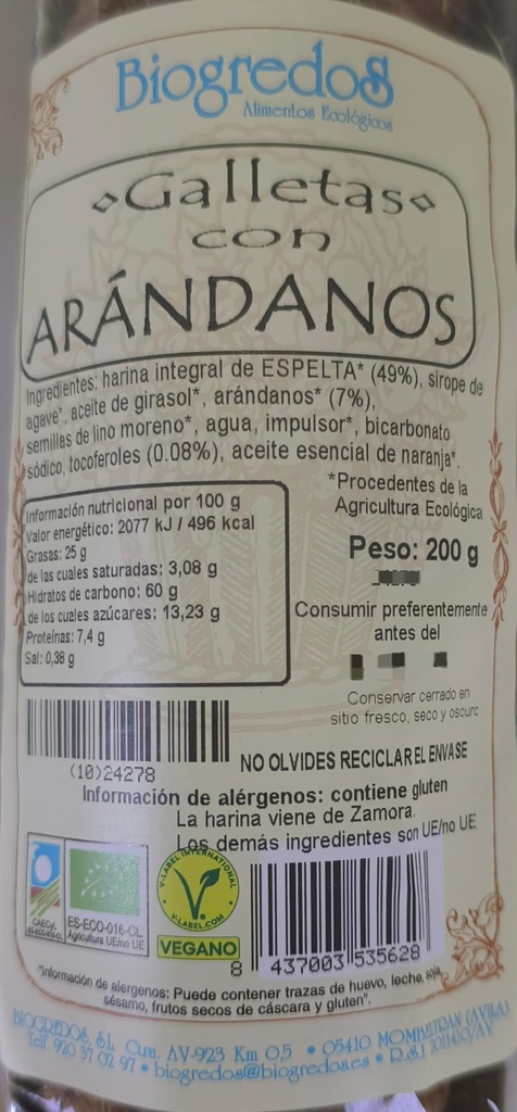 GALLETAS DE ARÁNDANOS (200 gr)