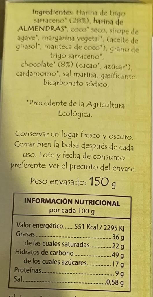 GALLETAS DE SARRACENO CON CHOCOLATE (150 gr)