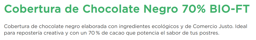 COBERTURA DE CHOCOLATE 70% CACAO Alternativa (225 gr)