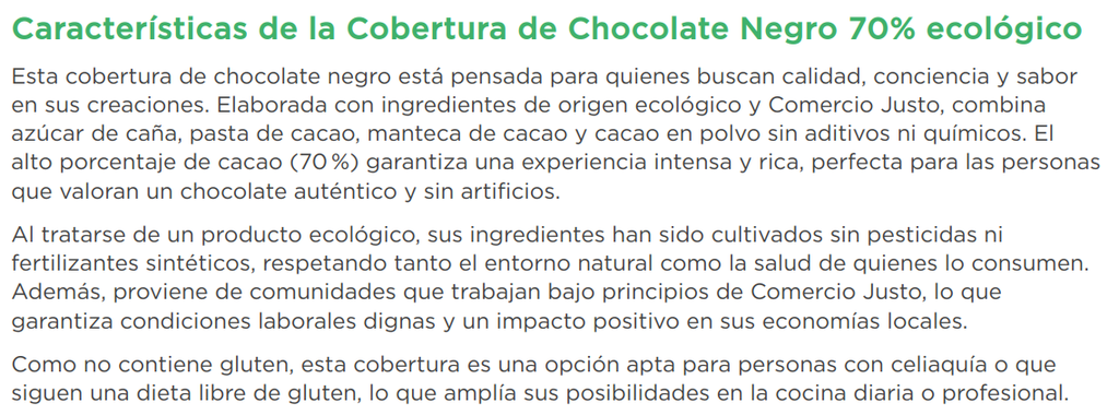 COBERTURA DE CHOCOLATE 70% CACAO Alternativa (225 gr)