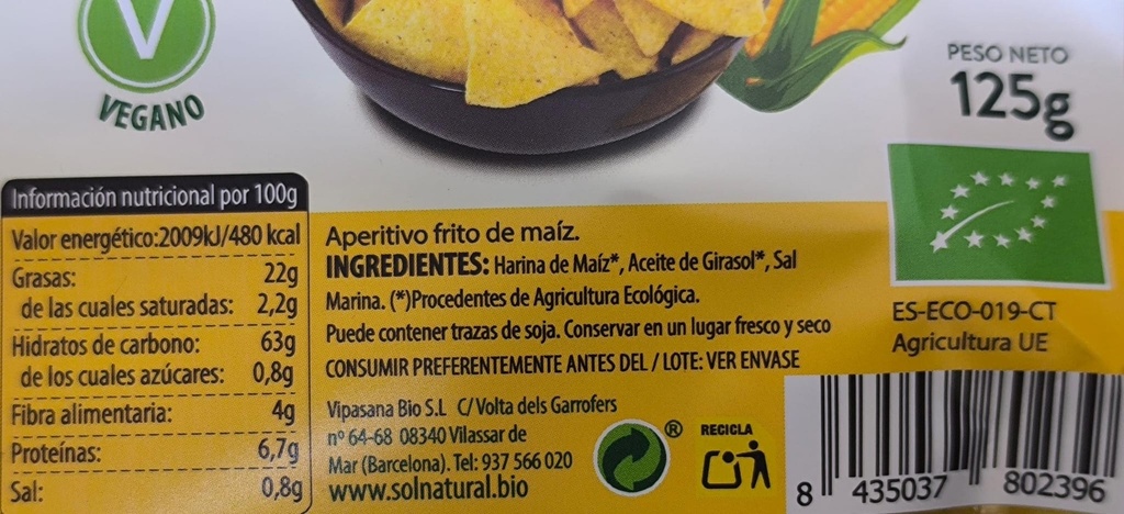 NACHOS DE MAÍZ (125 gr) Solnatural