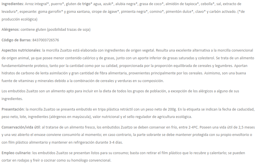 VEGGIMORCILLA VEGETAL Zuaitzo (250 gr)