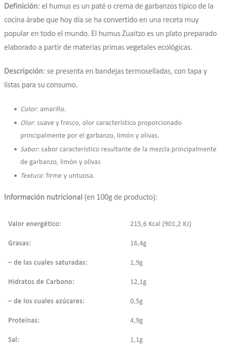 HUMUS CON OLIVAS Zuaitzo (170 g)