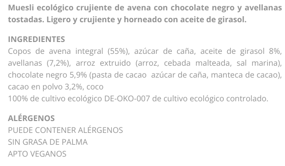KRUNCHY CHOCO NEGRO CON AVELLANAS (350 g) Barnhause