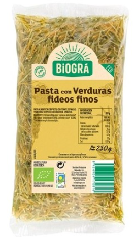 FIDEOS FINOS CON VERDURAS Biogra (250 g)