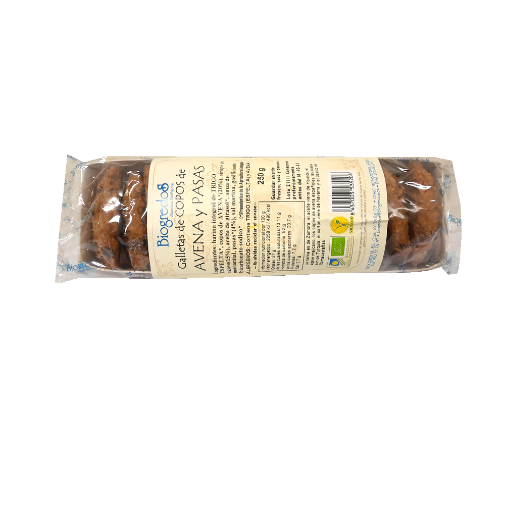 GALLETAS DE COPOS DE AVENA Y PASAS Biogredos (250 g)